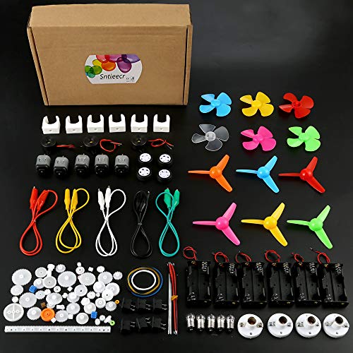 Sntieecr 131 PCS DC Motors Kit, Mini Motor eléctrico 1.5-3V 15000RPM con 66 PCS Engranajes de plástico, Eje de hélice, Bombillas, Zumbador Sirena para Kid DIY Proyecto de ingeniería Stem