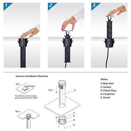 Socket Para Mesa Empotrado, Enchufes Cocina Multicontacto Torre Para Mesa Cocina USB Toma Corriente Emergente Escritorio, Toma Corriente Eléctrica 3 Salidas Cargador 2 Puertos Usb Para Oficina Casa