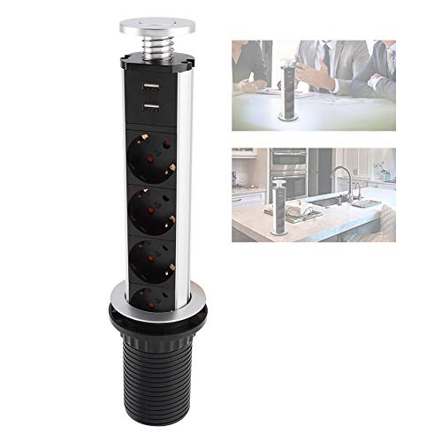 Socket Para Mesa Empotrado, Enchufes Cocina Multicontacto Torre Para Mesa Cocina USB Toma Corriente Emergente Escritorio, Toma Corriente Eléctrica 3 Salidas Cargador 2 Puertos Usb Para Oficina Casa