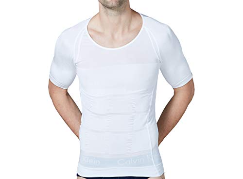 Sodacoda Camisa de compresión para hombre que fortalece los brazos, el vientre y el pecho (antiginecomastia) Blanco S