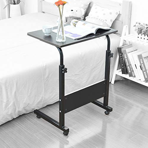 SogesFurniture Mesa Portátil Ordenador Ajustable con Ruedas, 60 * 40cm Sofá Mesa Mesas de Centro, con Ranura para Tableta, Negro 05#3-60BK-BH