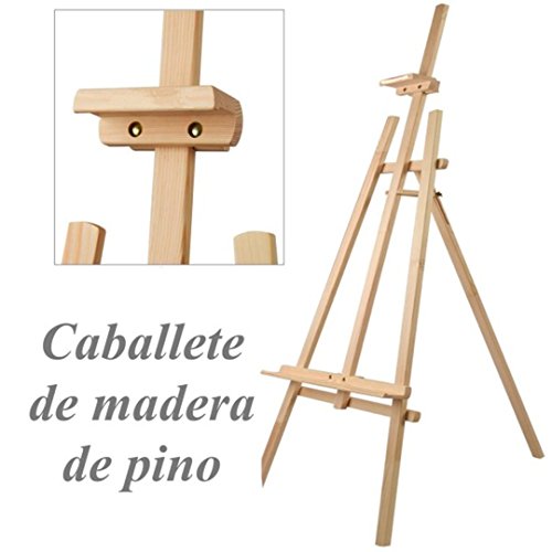 Solagua Caballete de Madera para Pintar de Pino Natural, Altura 140 cm, Soporte de Lienzos, Cuadros y Fotografías, Regulable y Plegable, Manualidades Niños y Adultos