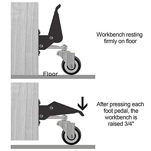 SOLEJAZZ Juego de ruedas para banco de trabajo, 400 kg de capacidad, para trabajo pesado, retráctil, para banco de trabajo, ruedas de uretano de construcción de acero, paquete de 4