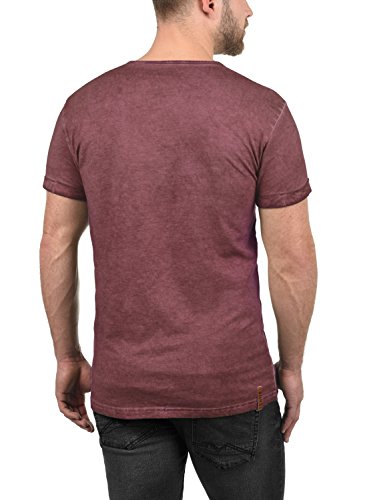 !Solid Tihn Camiseta Básica De Manga Corta T-Shirt para Hombre con Cuello Grandad De 100% algodón, tamaño:M, Color:Wine Red (0985)