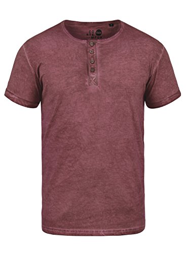 !Solid Tihn Camiseta Básica De Manga Corta T-Shirt para Hombre con Cuello Grandad De 100% algodón, tamaño:M, Color:Wine Red (0985)