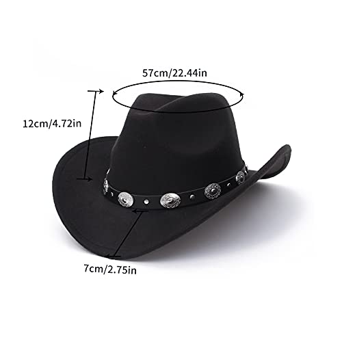 Sombrero de Vaquero de ala Ancha Vintage Estilo Australiano Western Down Under Bush Hat Sombrero de Vaquero Occidental con cinturón para Hombres y Mujeres（Negro）