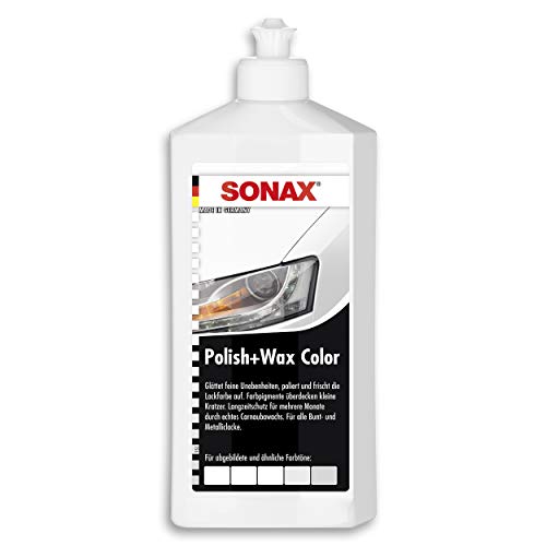 SONAX Polish+Wax Color NanoPro Blanco (500 ml) pulimento de fuerza media con pigmentos de color y componentes de cera | N.° 02960000-544