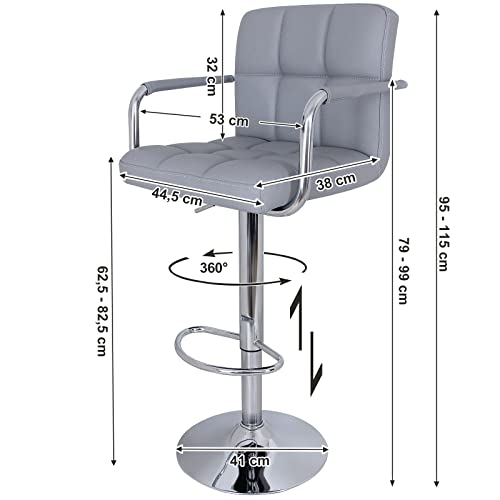 Songmics 2 x Taburete de bar Regulable en Altura y Giratorio Cromado Cuero Sintético Gris LJB93G