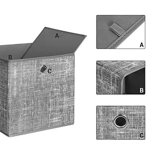 SONGMICS Cajas de Almacenamiento, Juego de 6 Cubos de Almacenamiento Plegables de Tela no Tejida, Organizadores de Ropa, Juguete, Gris Brezo RFB02LG-3