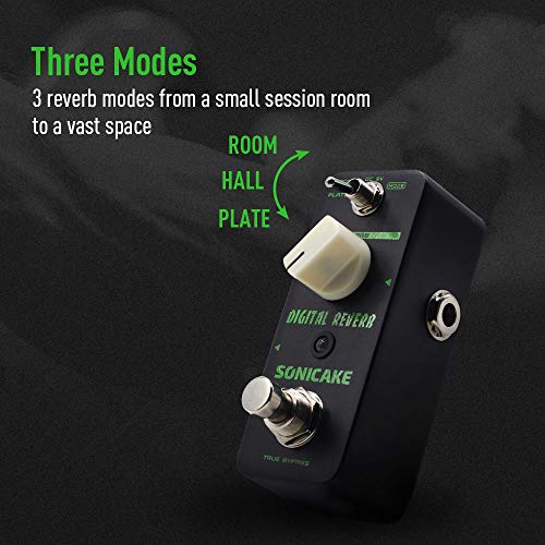 SONICAKE Reverb Pedal de efectos de guitarra Room Hall Plate Digital Reverb