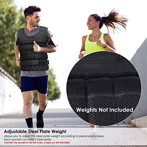 SOONHUA Chaleco con Peso Chaqueta de Pesas de Carga Ajustable de soporta hasta 33 LB / 15 Kg Chaleco con Peso para Ejercicio Físico Entrenamiento Hombre Y Mujer (Bolsillos vacíos, Pesos no incluidos)