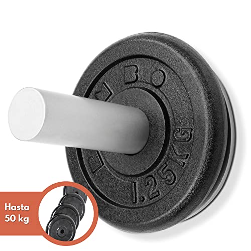 Soporte de pared para discos de pesas, acero inoxidable mate, más de 50 kg de capacidad de carga, para todos los discos de peso con orificio de 30 mm. Calidad alemana