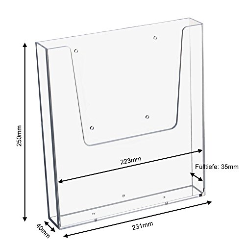 Soporte de pared para folletos vertical para DIN A4, transparente