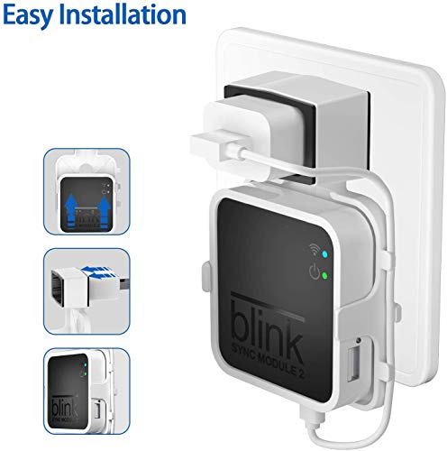 Soporte de pared y unidad flash USB de 64 GB para Blink Sync Module 2, soporte para cámara de seguridad interior Blink con cable corto fácil de montar (blanco)