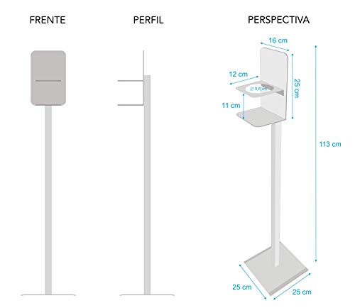 Soporte Metálico de Pie para Dispensador de Gel Hidroalcohólico de 113 cm de Altura se Envía ya Montado - Color Gris Columna Desinfectante Manos