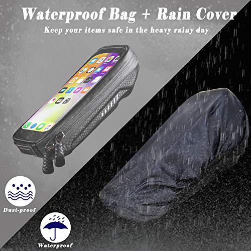 Soporte Movil Bicicleta Impermeable Universal Soporte Moto Movil con Cubierta de Lluvia Soporte Movil Manillar Bolsa Telefono Bicicleta para iPhone 11/XS Max/Samsung S9/S10/Huawei P30 Hasta 6.8" Negro