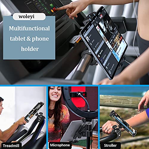 Soporte Tablet Bicicleta Spinning, woleyi Soporte Tableta Cinta de Correr Gimnasio Elíptica, diseño Robusto y Estable, para iPad Pro 12.9, 11, 10.5 Air Mini, iPhone y 4-11" Teléfono & Tablet