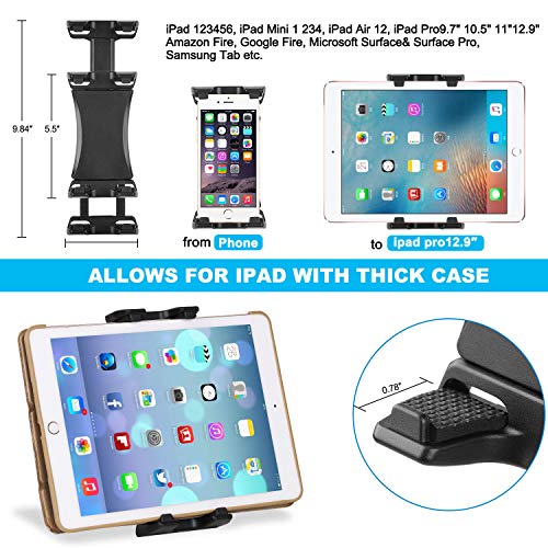 Soporte Tableta para Bicicleta Estática, Soporte Tableta Portátil para Soporte de Micrófono/Cinta Correr/Reposacabezas Automóvil, Soporte Tableta Ajustable para iPad Series 4.7-12.9 Pulgadas