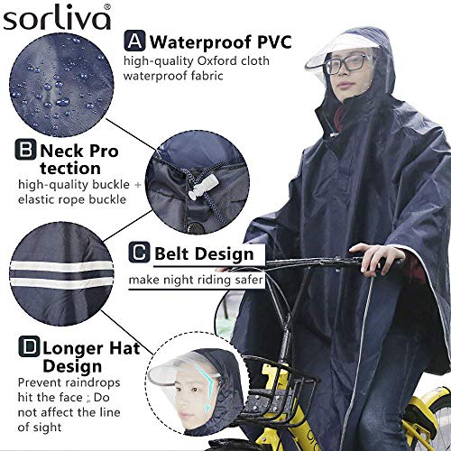 sorliva Resistente al Viento con Capucha - Chubasquero Poncho para Bicicleta y Ciclismo, Resistente al Viento con Capucha, 1 Pack de 1, Negro