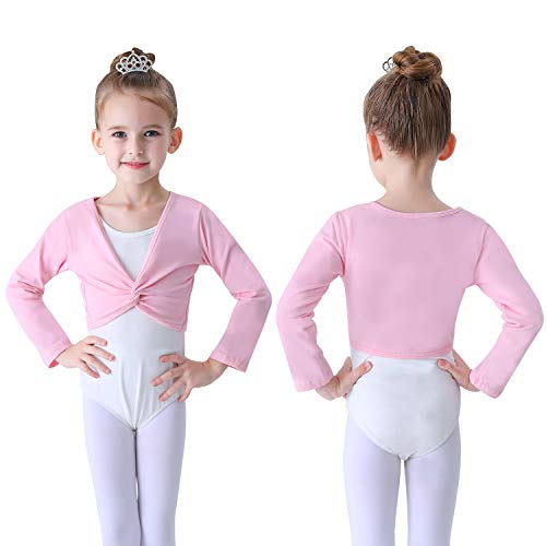 Soudittur Chaqueta de Ballet Cruzada Algodón Top Corto de Ballet Manga Larga para Niña Mujer en Rosa, Blanco, Negro (Rosa, 105-115 cm)