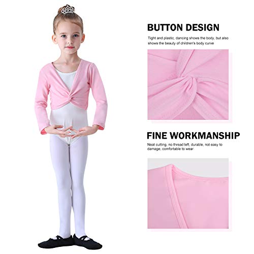 Soudittur Chaqueta de Ballet Cruzada Algodón Top Corto de Ballet Manga Larga para Niña Mujer en Rosa, Blanco, Negro (Rosa, 105-115 cm)