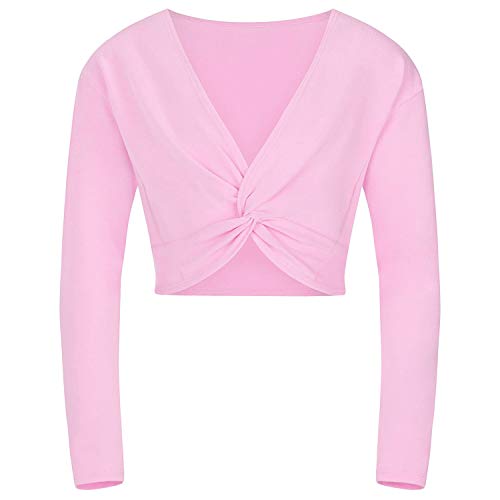 Soudittur Chaqueta de Ballet Cruzada Algodón Top Corto de Ballet Manga Larga para Niña Mujer en Rosa, Blanco, Negro (Rosa, 105-115 cm)