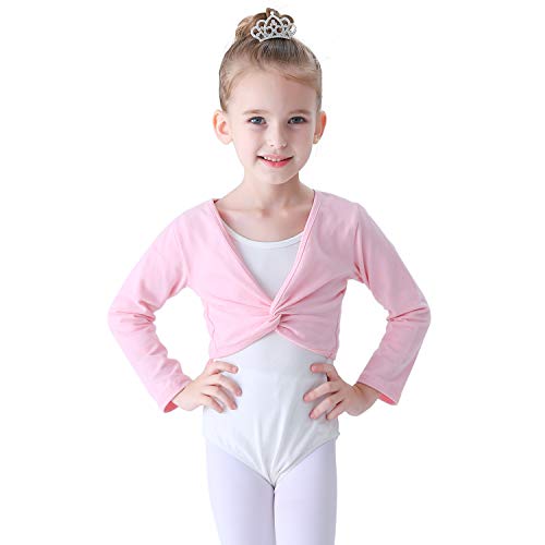 Soudittur Chaqueta de Ballet Cruzada Algodón Top Corto de Ballet Manga Larga para Niña Mujer en Rosa, Blanco, Negro (Rosa, 105-115 cm)