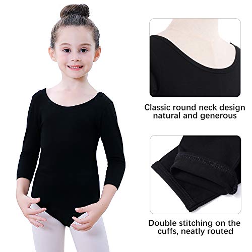 Soudittur Maillot de Ballet Danza Clásico para Niña Manga 3/4 Body Leotardo Gimnasia Ritmica (Negro, Tag 100 (Height: 95-105 cm))