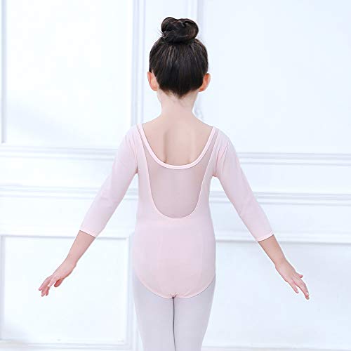 Soudittur Maillot de Ballet Danza Clásico para Niña Manga 3/4 Body Leotardo Gimnasia Ritmica (Rosa, Tag 110(Height: 105-115 cm))