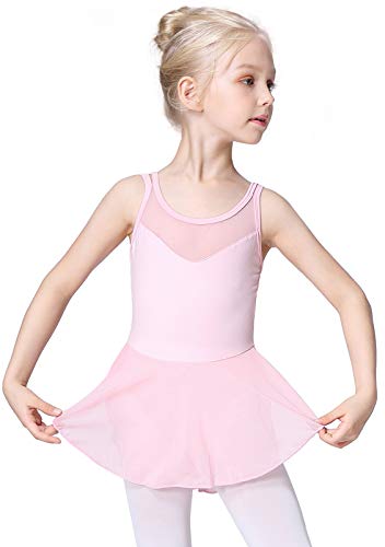 Soudittur Maillot de Danza Algodón Tutú Vestido de Ballet Gimnasia Leotardo Body Clásico Manga Corta para Niña (3-4 años, Rosa)