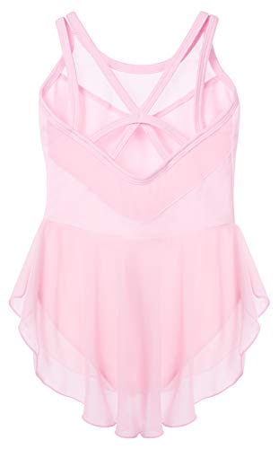 Soudittur Maillot de Danza Algodón Tutú Vestido de Ballet Gimnasia Leotardo Body Clásico Manga Corta para Niña (3-4 años, Rosa)