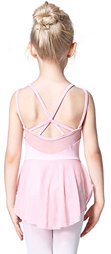 Soudittur Maillot de Danza Algodón Tutú Vestido de Ballet Gimnasia Leotardo Body Clásico Manga Corta para Niña (3-4 años, Rosa)