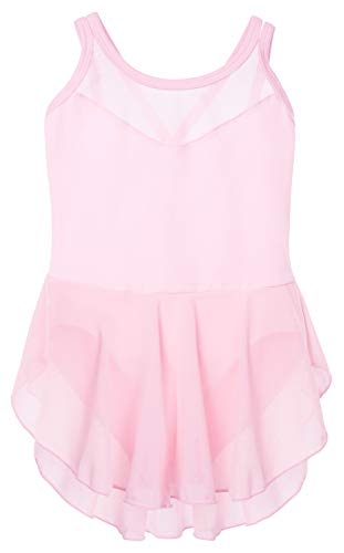 Soudittur Maillot de Danza Algodón Tutú Vestido de Ballet Gimnasia Leotardo Body Clásico Manga Corta para Niña (3-4 años, Rosa)