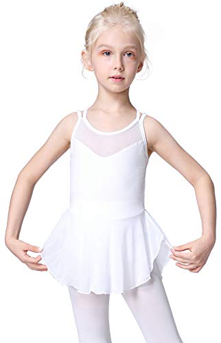 Soudittur Maillot de Danza Algodón Tutú Vestido de Ballet Gimnasia Leotardo Body Clásico Manga Corta para Niña (8-9 años, Blanco)