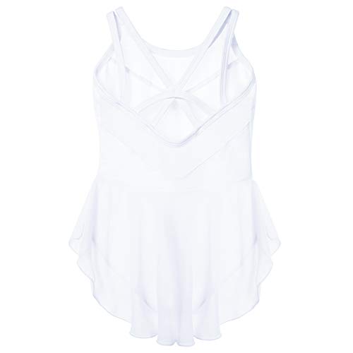 Soudittur Maillot de Danza Algodón Tutú Vestido de Ballet Gimnasia Leotardo Body Clásico Manga Corta para Niña (8-9 años, Blanco)