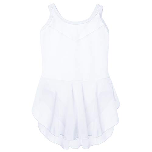 Soudittur Maillot de Danza Algodón Tutú Vestido de Ballet Gimnasia Leotardo Body Clásico Manga Corta para Niña (8-9 años, Blanco)