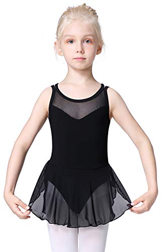 Soudittur Vestido de ballet para niña, manga corta, maillot de ballet, vestido de danza, body de algodón con falda tutú