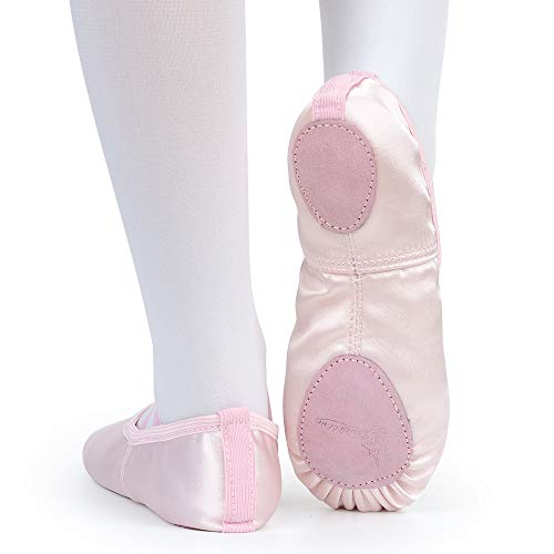 Soudittur Zapatillas de Ballet Satén -Media Punta Calzado de Danza para Niña y Mujer Adultos Suela Partida de Cuero Rosa Tallas 28 (Elija Un Tamaño Más Grande)