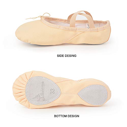 Soudittur Zapatillas Media Punta de Ballet - Calzado de Danza para Niña y Mujer Adultos Rosa Nude Suela Partida de Cuero Tallas 37