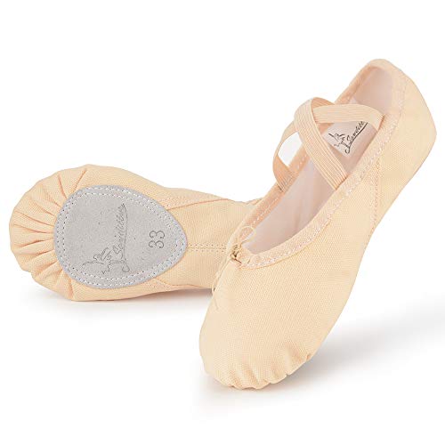 Soudittur Zapatillas Media Punta de Ballet - Calzado de Danza para Niña y Mujer Adultos Rosa Nude Suela Partida de Cuero Tallas 37