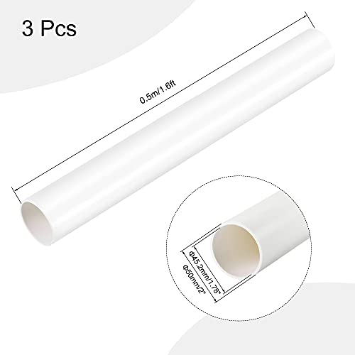 sourcing map Tubo redondo rígido de PVC de 45,2 mm de diámetro de 50 mm de diámetro exterior de 500 mm de alto impacto blanco para tuberías de agua, manualidades, decoración, funda de cable 3 piezas