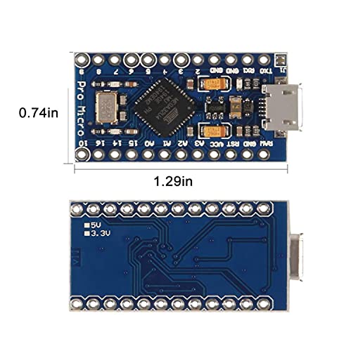 SP-Cow 2PCS Pro Micro Atmega32U4 5V 16MHz Bootloadered IDE Micro USB Pro Micro Placa de Desarrollo Microcontrolador Compatible con conexión Pro Micro Serial con Cabezal de Clavija