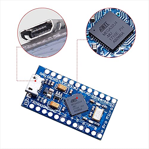 SP-Cow 2PCS Pro Micro Atmega32U4 5V 16MHz Bootloadered IDE Micro USB Pro Micro Placa de Desarrollo Microcontrolador Compatible con conexión Pro Micro Serial con Cabezal de Clavija