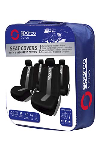 Sparco SPC1012 CLASSIC - Juego de Fundas para Asientos de Coche, color Negro y Gris, 11 Piezas