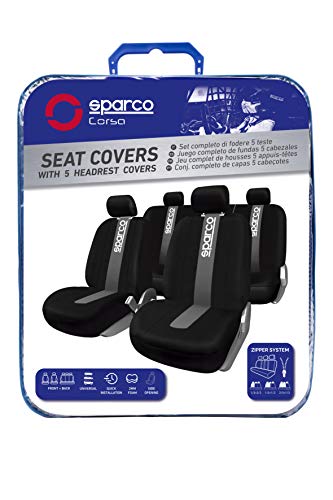 Sparco SPC1012 CLASSIC - Juego de Fundas para Asientos de Coche, color Negro y Gris, 11 Piezas