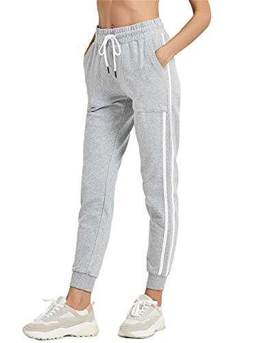 SPECIALMAGIC Pantalones Deportivos Mujer Algodón, Pantalón de Chándal con Cordón, Pantalones Elásticos Cómodos con Bolsillos para Deporte Jogger Gimnasio Fitness Correr （Gris Claro, XL）