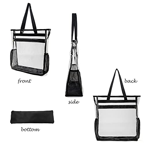 SPEEDEVE Bolsas de Asas Transparentes Bolso de Hombro Impermeable para Viajes Compras Gimnasio Estadio Aprobado,Negro