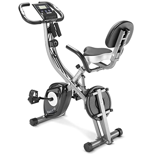 Sportana Bicicleta Estática Plegable Compatible Apps 2 Bandas y Disco Fitness 10 Niveles Resistencia