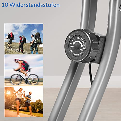 Sportana Bicicleta Estática Plegable Sensor Pulso 2 Bandas Fitness 10 Niveles Resistencia Ejercicio