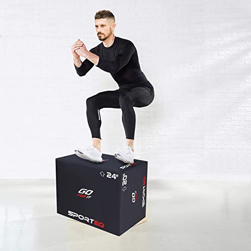 Sporteq 3 alturas en 1 caja de salto Plyometric Squat | Bloque de plyo antideslizante de 20/24/30 pulgadas | Ideal para ejercicio aeróbico explosivo | Crossfit Gym Stepper